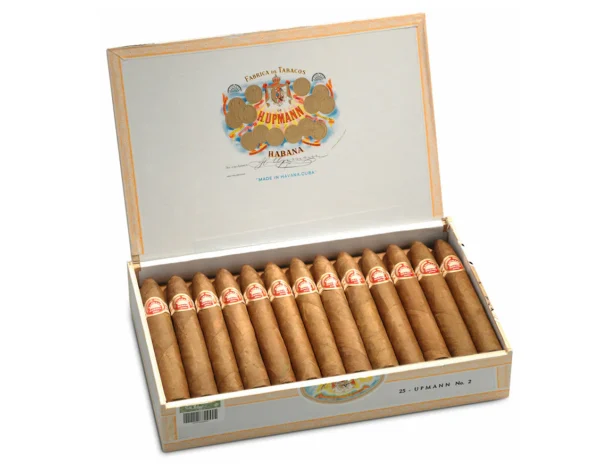 H. Upmann No. 2 cigar on wooden humidor tray